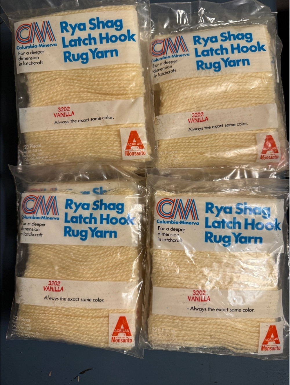 Lot of 21 Packs of Vintage Rya Shag Latch Hook Rug Yarn Vanilla Color 3202